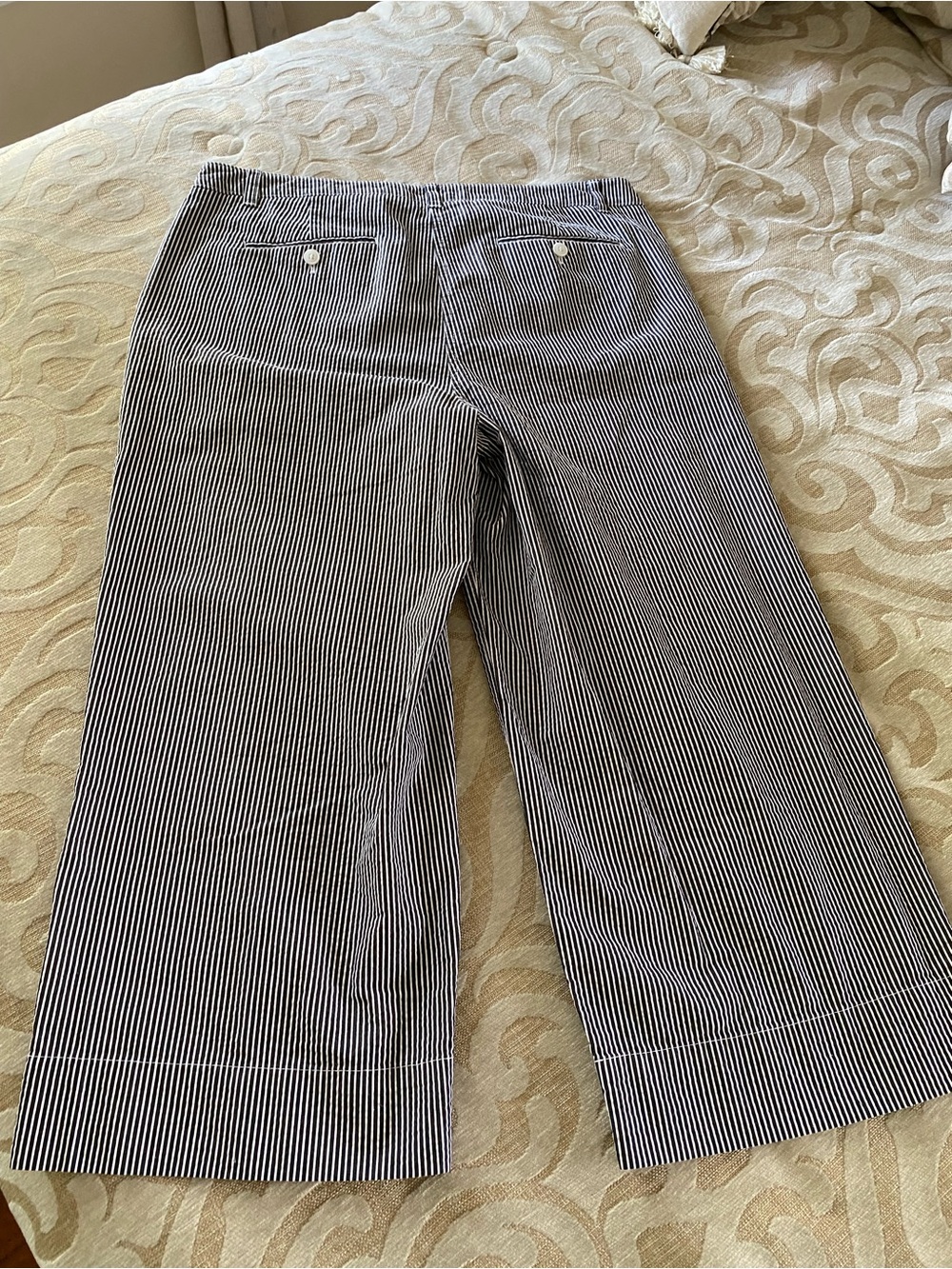Talbots The Deck Pant Size 12 Navy White Striped Wide Leg Crop Cotton - Picture 7 of 13